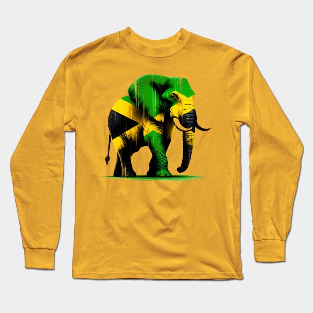 Jamaican Jungle Vibes: Reggae Elephant Art T-shirt Long Sleeve T-Shirt by Klimek Prints